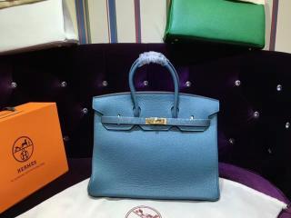 【H0162514】 エルメスバッグ HERMES Birkin バーキン25/30/35 ハンドバッグ シルバー金具 青色　Sクラス