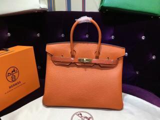 【H0072514】 エルメスバッグ HERMES Birkin バーキン25/30/35 ハンドバッグ シルバー金具 オレンジ　Sクラス