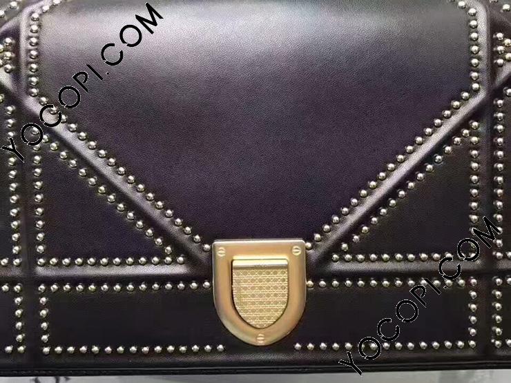 【ヴィンテージ】Rank:A☆Dior BLACK ジオラマ バッグ M0422CNOE ディオール 【M0422CNOE M900】 ブラック スタッズラムスキン