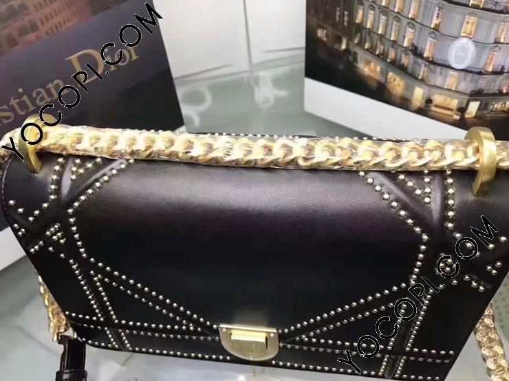 【ヴィンテージ】Rank:A☆Dior BLACK ジオラマ バッグ M0422CNOE ディオール 【M0422CNOE M900】 ブラック スタッズラムスキン