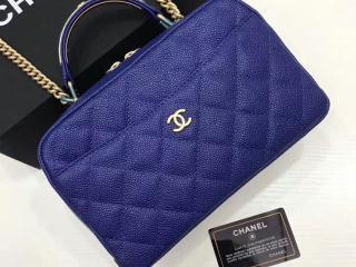 【A91907 Y82213 3B842】 シャネル バッグ CHANEL ボーリング バッグ グレインド カーフスキン ブルー ショルダーバッグ