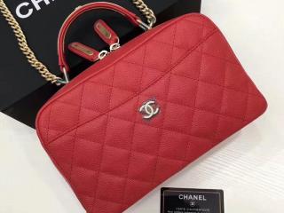 シャネル CHANEL ボーリング バッグ グレインド カーフスキン ショルダーバッグ 牛革 赤 【A91907 Y82213 3B842r】