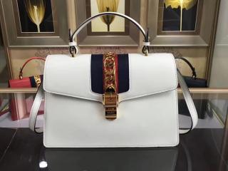 【431665 CVL1G 8560】 グッチ シルヴィ バッグ コピー〔GUCCI Sylvie〕レザー トップハンドルバッグ ショルダーバッグ ゴールド トーン ハードウェア ホワイト