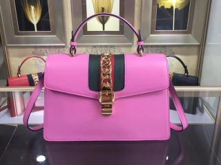 【431665 CVL1G 5662】 ピンク レザーグッチ シルヴィ バッグ コピー〔GUCCI Sylvie〕トップハンドルバッグ ショルダーバッグ ゴールド トーン ハードウェア