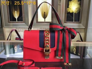 グッチ シルヴィ バッグ コピー〔GUCCI Sylvie〕 ハイビスカスレッド レザー ショルダーバッグ ゴールド金具 【421882 CVLEG 8604】