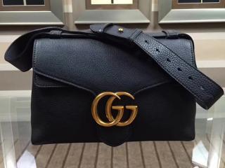 グッチ バッグ スーパーコピー 〔GUCCI〕 GGマーモント ショルダーバッグ ダブルGクロージャー ブラックレザー 【401173 A7M0T 1000】