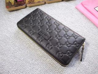 グッチ 長財布 スーパーコピー 〔GUCCI〕アウトレット ラウンドファスナー長財布 マイクログッチシマ レザー ブラック 大G 【449391B】