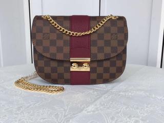 【N64420】 ルイヴィトン ダミエ・エベヌ バッグ スーパーコピー「LOUIS VUITTON」 ボルドーワイト チェーンショルダーバッグ
