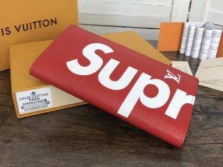 【M67719】 ルイ・ヴィトン エピ 長財布 スーパーコピー 「LOUIS VUITTON x SUPREME」 ポルトフォイユ ブラザ 赤×白 シュプリーム 二つ折財布