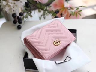 【466492 DRW1T 5909】 グッチ 二つ折り財布 スーパーコピー〔GUCCI GG Marmont〕レディース 小銭入れ インセクト スタッズ カードケース ピンク