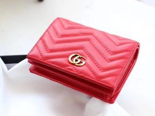 【466492 DRW1T 6433】 グッチ 二つ折り財布 スーパーコピー〔GUCCI GG Marmont〕レディース 小銭入れ インセクト スタッズ カードケース ハイビスカスレッド レザー