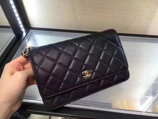 【A33814】 シャネル 大人気チェーン WALLET 「CHANEL」 キャビアスキン ワレットチェーン ショルダーバッグ・ポシェット ゴールド ブラック