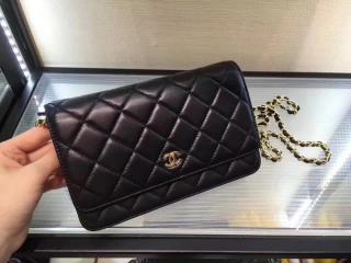 シャネル 大人気チェーン WALLET 「CHANEL」 マトラッセチェーンウォレット ショルダーバッグ・ポシェット ゴールド ブラック 【A33814】