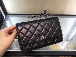シャネル 大人気チェーン WALLET 「CHANEL」 マトラッセチェーンウォレット ショルダーバッグ・ポシェット シルバー ブラック 【A33814】