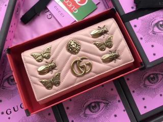 【443436 D8GXT 5909】 グッチ GGマーモント 長財布 コピー 〔GUCCI GG Marmont〕 スタッズ付 2017秋冬新作 財布 2色可選択 ピンク レザー