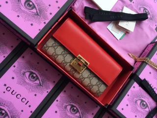【453506 KLQIG 9784】 グッチ レディース 二つ折り長財布 スーパーコピー 2017AW 〔GUCCI〕 ファッション チェーン付き財布 ゴールド金具 2色 レッド