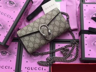 【404141 KHNSN 9769】 グッチ ディオニュソス 二つ折り長財布 コピー 〔GUCCI Dionysus〕 チェーン付きGGスプリームの長財布 2色 ブラック
