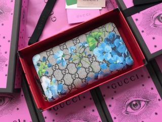 GUCCI グッチ GGブルームス ラウンドファスナー 長財布 ブルー