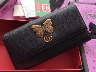 【499359 CAOGT 1081】 GUCCI グッチ オススメポイント 財布 コピー 18クルーズ バタフライ ブラック レザー ウォレット ラウンドファスナー長財布