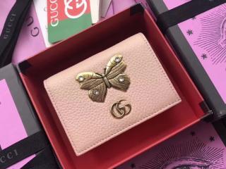 【499361 CAOGT 5969】 GUCCI グッチ レディース 二つ折り財布 スーパーコピー バタフライ レザーカードケース 3カラー 小銭入れ 3色 ライトピンク レザー
