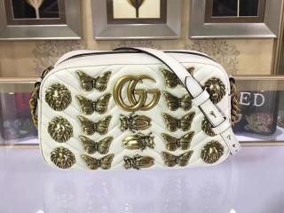 【447632 DTDKT 9022】 GUCCI グッチ GGマーモント バッグ コピー GG Marmont アニマルスタッズ キルティング GGロゴ入り レディース ショルダーバッグ 2色可選択 ホワイト