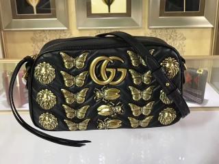 【447632 DTDKT 1000】 GUCCI グッチ GGマーモント バッグ スーパーコピー GG Marmont アニマルスタッズ キルティング GGロゴ入り レディース ショルダーバッグ 2色可選択 ブラック