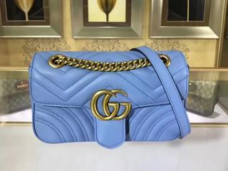 【446744 DRW3T 4338】 GUCCI グッチ GGマーモント バッグ スーパーコピー GG Marmont キルティング ミニバッグ チェーンショルダーバッグ 3色可選択 ライトブルー