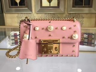 【432182 DLXDG 5867】 GUCCI グッチ パドロック バッグ コピー Padlock スタッズ付き レディース チェーンショルダーバッグ 5色可選択 ピンク レザー