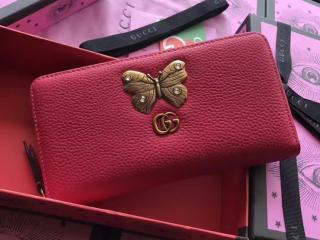 【499363 CAOGT 5661】 GUCCI グッチ レディース 長財布 スーパーコピー バタフライ ジップアラウンドウォレット ラウンドファスナー財布 3色可選択 ブライトピンク レザー
