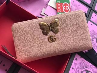 【499363 CAOGT 5969】 GUCCI グッチ レディース 長財布 コピー バタフライ ジップアラウンドウォレット ラウンドファスナー財布 3色可選択 ライトピンク レザー