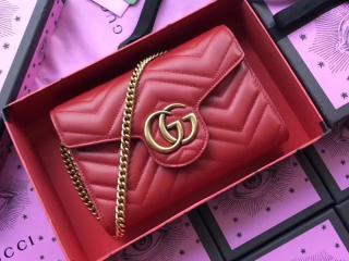 【474575 DRW1T 6433】 GUCCI グッチ GGマーモント バッグ スーパーコピー GG Marmont キルティング ミニバッグ レディース チェーンショルダーバッグ 3色可選択 ハイビスカスレッド