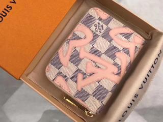 【N60098】 LOUIS VUITTON ルイヴィトン ダミエ・アズール 財布 コピー ジッピー・コイン パース 白xピンク コインケース・小銭入れ レディース ラウンドファスナー財布