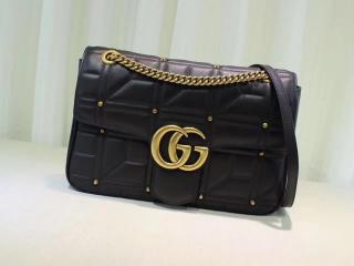 【443496 DRWAT 1000】 GUCCI グッチ GGマーモント バッグ スーパーコピー キルティング ミディアム レディース チェーンショルダーバッグ 2色可選択 ブラック レザー