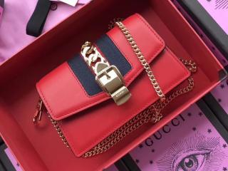 【494646 CWLSG 6473】 GUCCI グッチ シルヴィ バッグ コピー Sylvie Mini Chain Bag ミニ チェーンショルダーバッグ 3色可選択 レッド レザー
