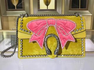 【400249 CXZMN 7288】 GUCCI グッチ ディオニュソス バッグ コピー ディオニュソス Dionysus 18クルーズ ボウ スエード レディース チェーンショルダーバッグ イエロー