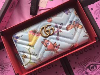 【443123 0C9AE 4881】 GUCCI グッチ GGマーモント 長財布 スーパーコピー GG Marmont オンライン限定 アンスキルド・ワーカー ウォレット レディース ラウンドファスナー財布 ブルー レザー