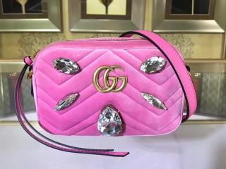 ‎【448065 9FRRT 5870】 GUCCI グッチ GGマーモント バッグ スーパーコピー 2018新作 GG Marmont ベルベット ミニバッグ レディース ショルダーバッグ 2色可選択 ピンク