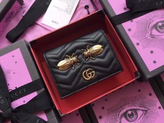 【‎466492 D8GXT 1000】 グッチ 二つ折り財布 スーパーコピー〔GUCCI GG Marmont〕GGマーモント インセクト スタッズ カードケース レディース 小銭入れ ブラック