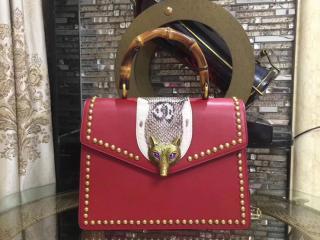 【466434 DT9KX 6373】 GUCCI グッチ バッグ スーパーコピー フォックスヘッドブローチ レザー ハンドバッグ レディース チェーンショルダーバッグ 2色可選択 レッド