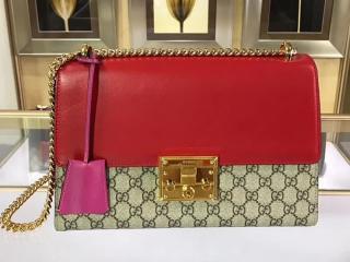 【409486 KLQIG 9784】 GUCCI グッチ パドロック バッグ コピー Padlock GG ミディアム レディース ショルダーバッグ 3色 ハイビスカスレッド&トップとピンク