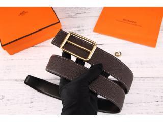エルメスメンズベルト　日字ボタンゴールド金具 牛革（レイシ皮模様）と小牛革の裏　幅38ＭＭ