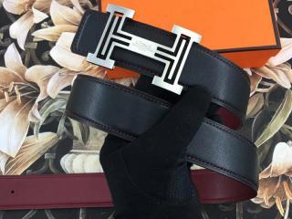 Hボタンシルバー金具 エルメスベルト38MM　メンズ用ベルト　ダークコーヒー色＆棗紅色