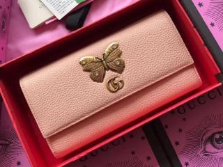 ‎【499359 CAOGT 5969】 GUCCI グッチ オススメポイント 財布 コピー 18クルーズ バタフライ ライトピンク レザー ウォレット レディース ラウンドファスナー長財布