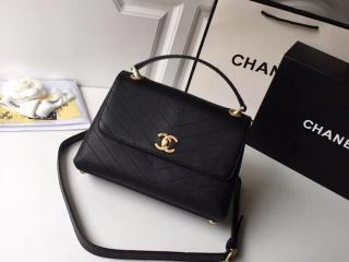 CHANEL シャネル バッグ スーパーコピー 2018年春夏 プレコレクション トップハンドル フラップ ハンドバッグ グレインド カーフスキン & エラフェ レディース ショルダーバッグ 4色選択可 ブラック 【A57147 Y8338