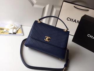 CHANEL シャネル バッグ スーパーコピー 2018年春夏 プレコレクション トップハンドル フラップ ハンドバッグ グレインド カーフスキン & エラフェ レディース ショルダーバッグ 4色選択可 ネイビー 【A57147 Y8338