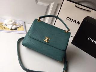 CHANEL シャネル バッグ コピー 2018年春夏 プレコレクション トップハンドル フラップ ハンドバッグ グレインド カーフスキン & エラフェ レディース ショルダーバッグ 4色選択可 グリーン 【A57147 Y83380 94