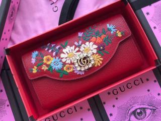 GUCCI グッチ 長財布 コピー 18新作 レディース 二つ折り財布 3色選択可 レッド レザー 【499313 CWGBT 8298】