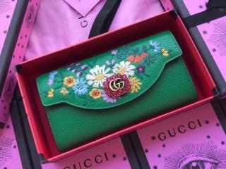 GUCCI グッチ 長財布 スーパーコピー 18新作 レディース 二つ折り財布 3色選択可 グリーン レザー 【499313 CWGBT】