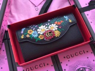 GUCCI グッチ 長財布 コピー 18新作 レディース 二つ折り財布 3色選択可 ブラック レザー 【499313】