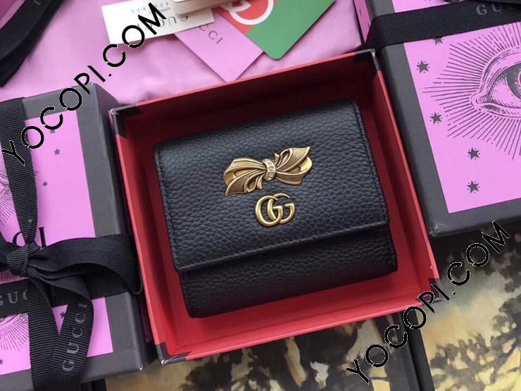 524294 CAOXT 1163】 GUCCI グッチ 財布 スーパーコピー ボウ レザー ウォレット レディース 三つ折り財布 2色選択可  ブラック_グッチ 三つ折り財布_グッチ 財布_グッチコピー_ブランドコピー優良店